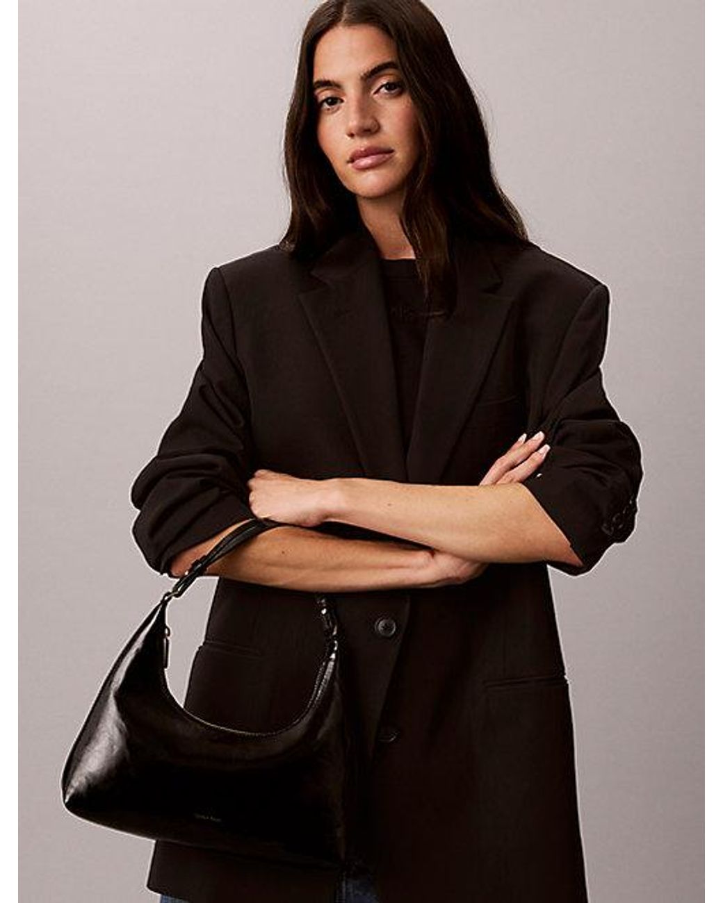 Calvin Klein Gray Glossy Logo Convertible Shoulder Bag