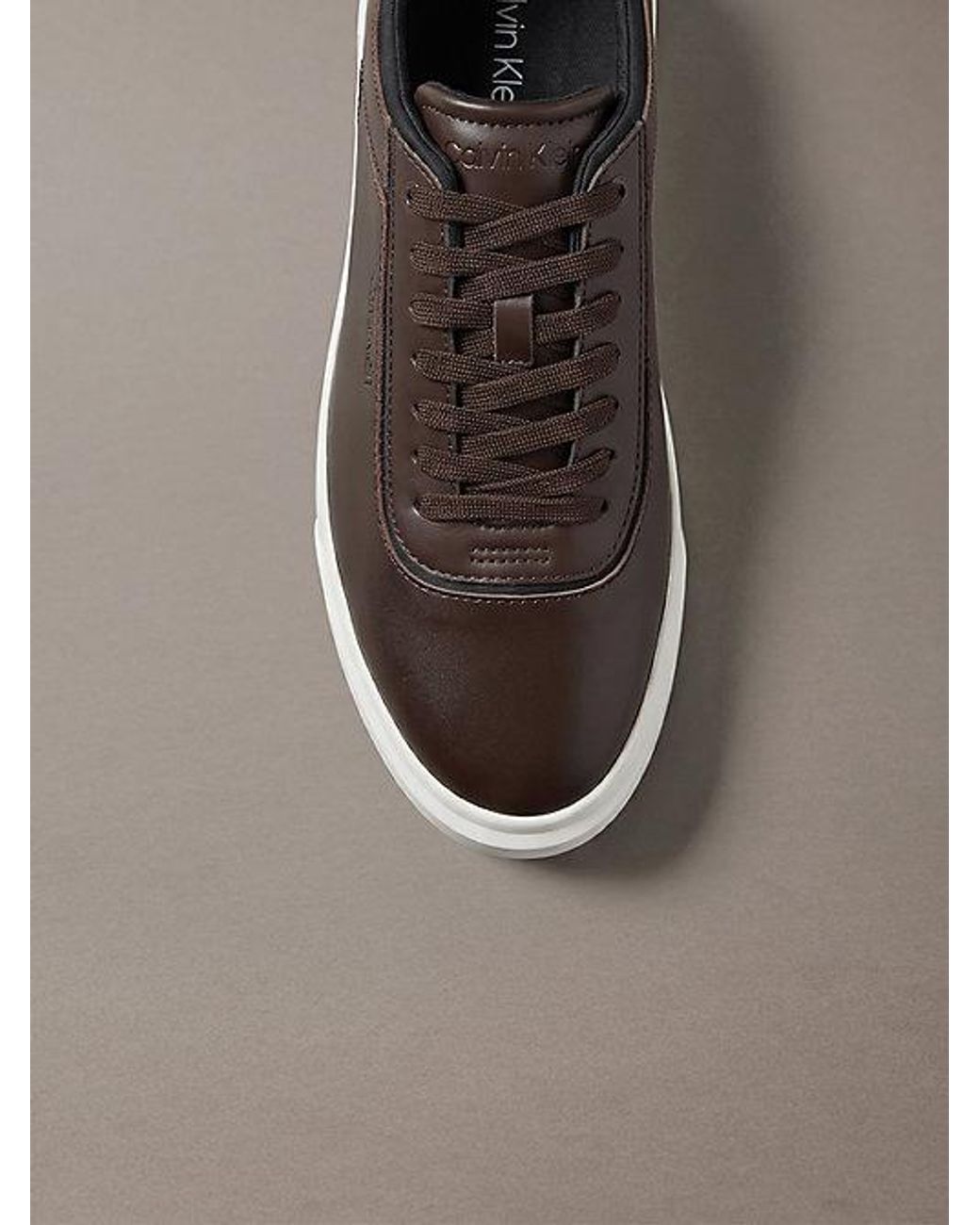 Calvin Klein Brown Leather Signature Trainers for men