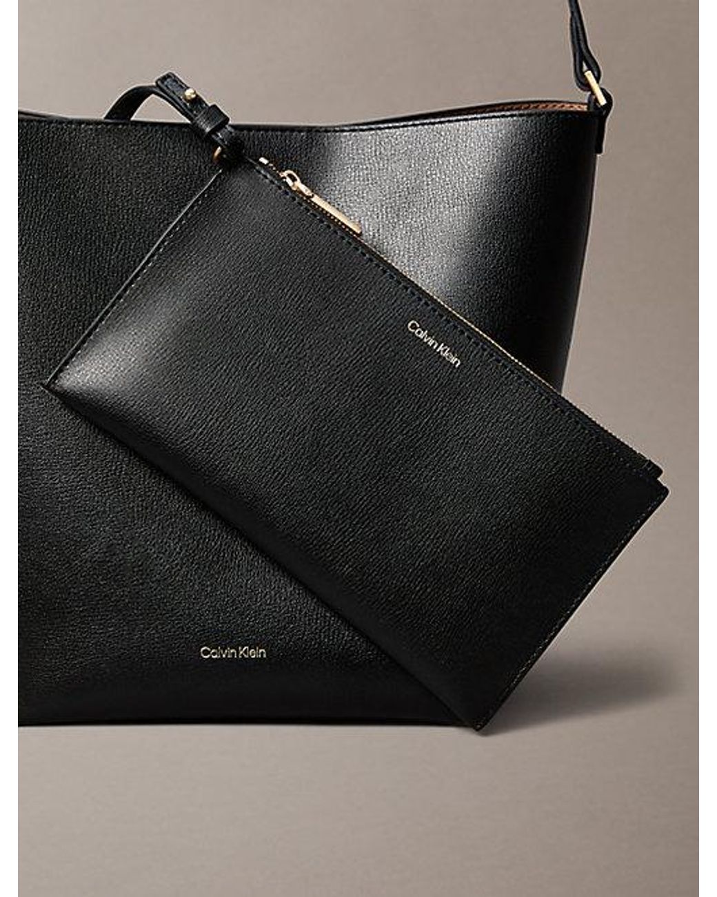 Calvin Klein Gray Foil Logo Bucket Bag