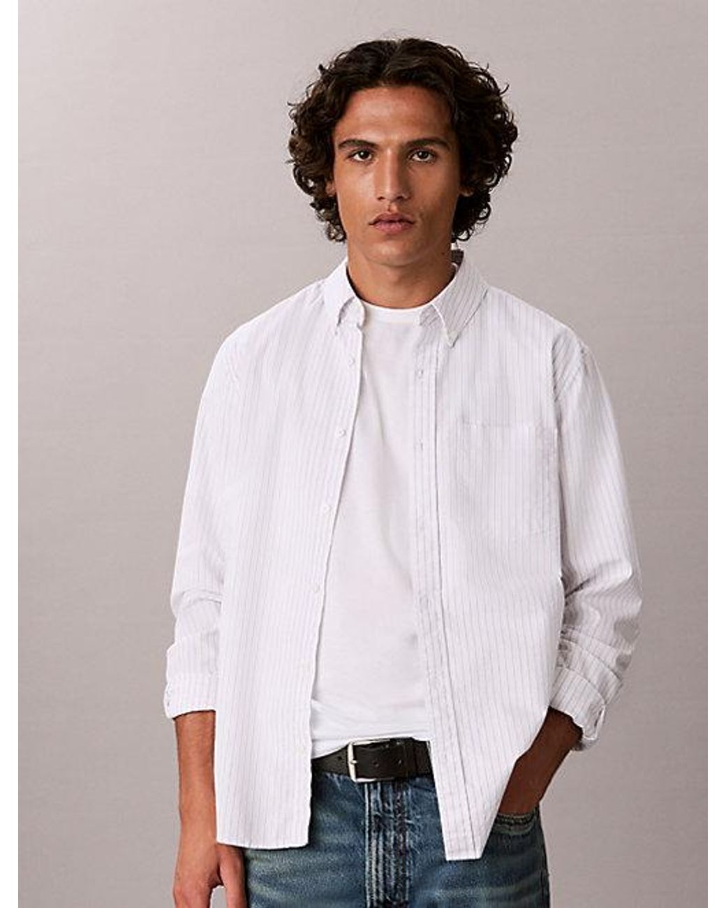 Calvin Klein Blue Jeans Oxford Stripe Button Down Shirt for men