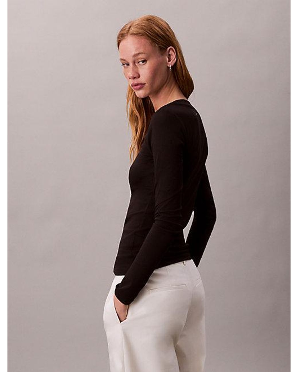 Calvin Klein Black Ribbed Modal Long Sleeve T-Shirt