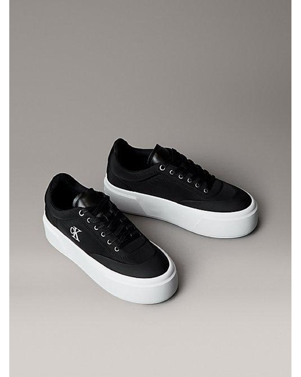 Calvin Klein Blue Jeans Leather Signature Logo Platform Trainers