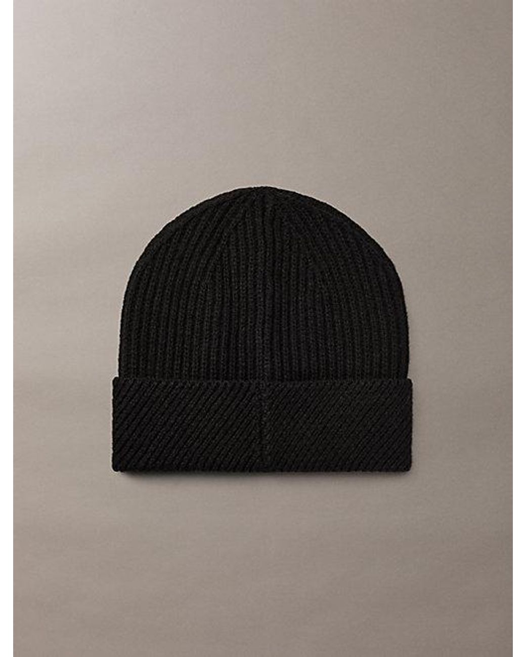 Calvin Klein Black Wool Blend Monogram Beanie