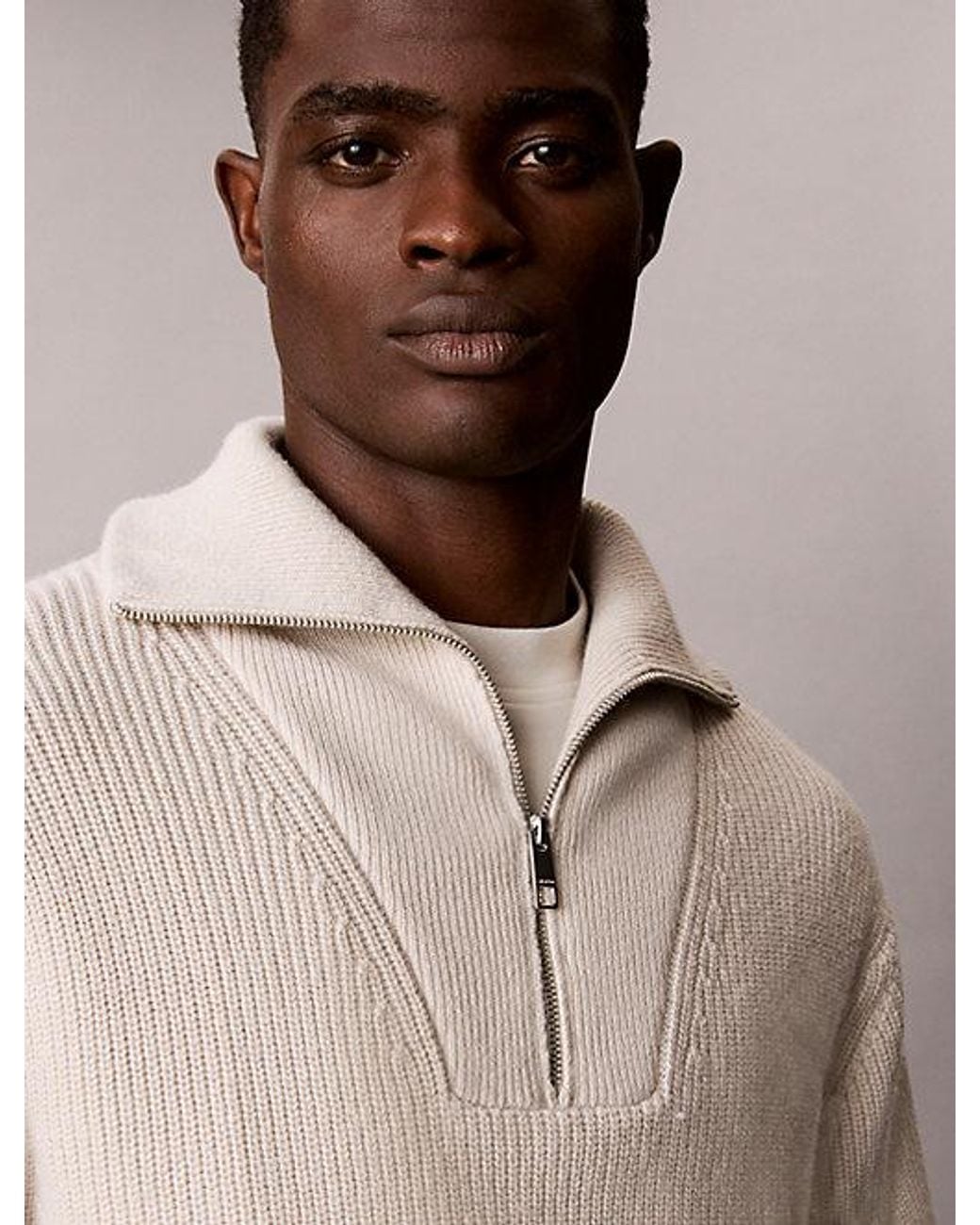 Calvin Klein Natural Cotton Wool Quarter Zip Jumper for men