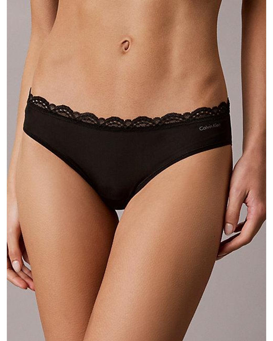 Calvin Klein Black Bikini Briefs Microfibre Stretch With Lace