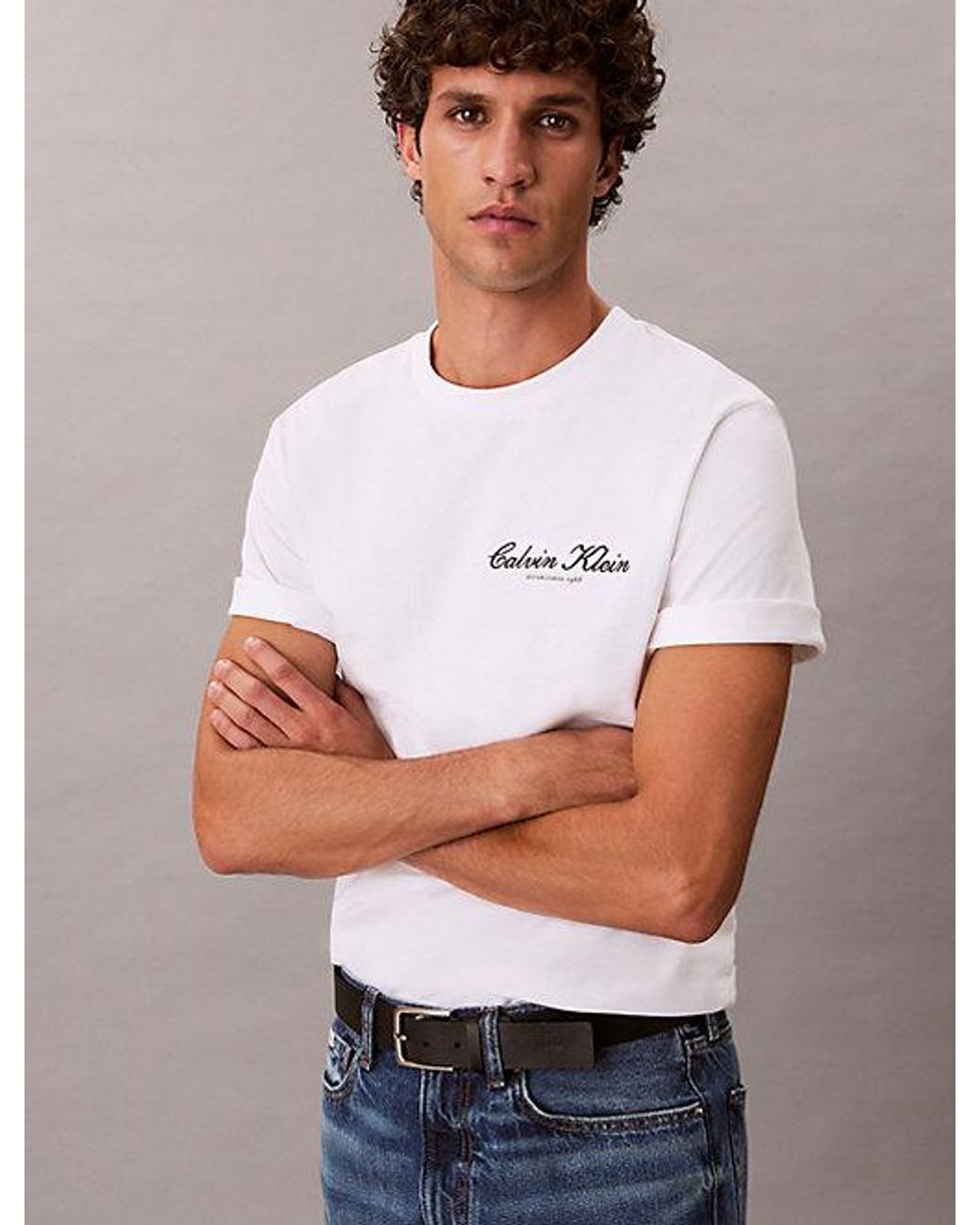 Calvin Klein Blue Jeans Embroidered Logo T-Shirt for men