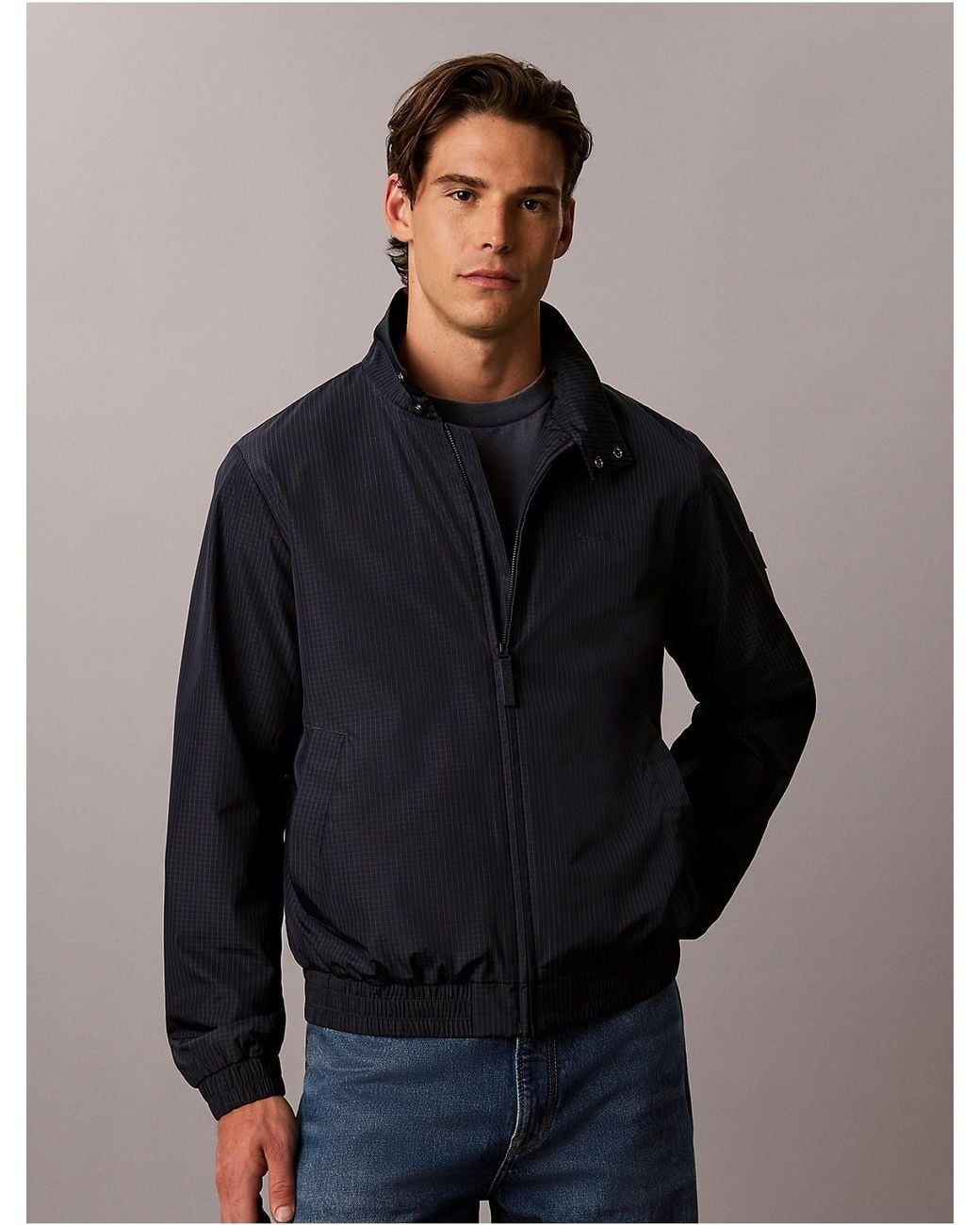 Calvin Klein Black Nylon Grid Bomber Jacket for men