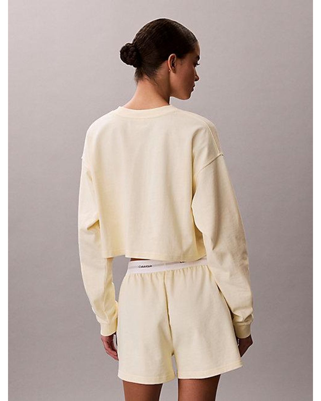 Calvin Klein Natural Cropped Pyjama Top Icon Cotton Jersey