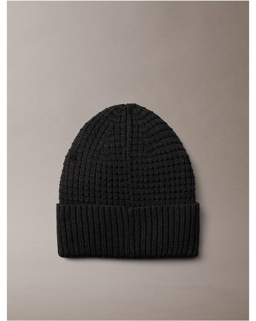 Calvin Klein Black Grid Stitch Cuff Hat for men