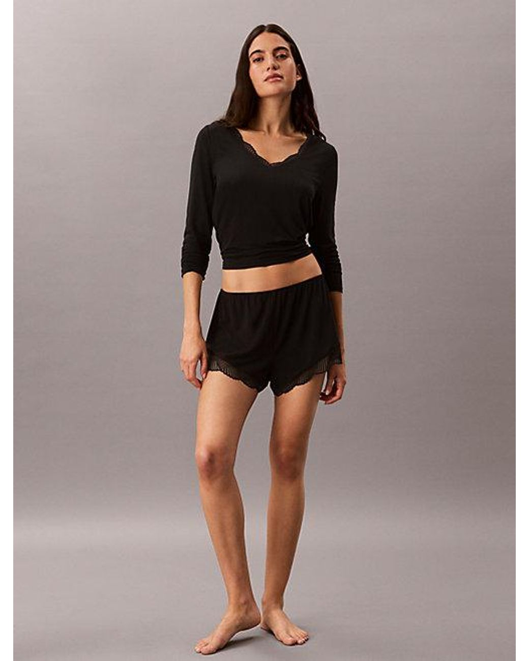 Calvin Klein Black Pyjama Top Ultra Soft Modal Rib