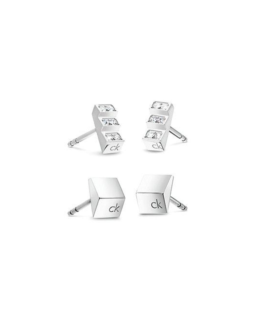 Calvin Klein White Jeans 2 Pair Crystal Stud Earring Set