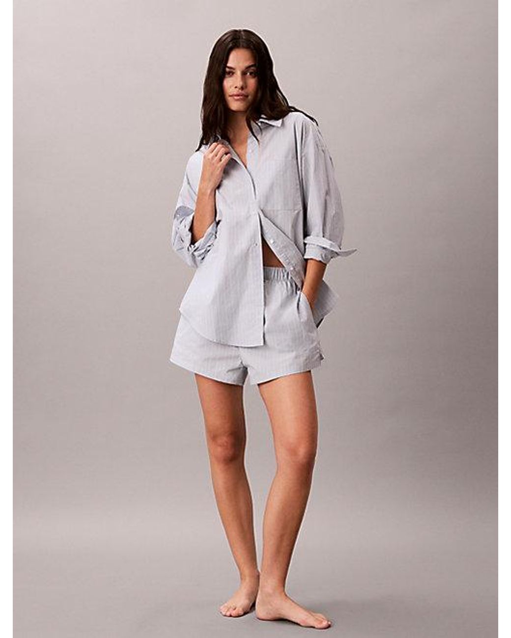 Calvin Klein Multicolor Relaxed Button Down Pyjama Shirt Icon Cotton Poplin