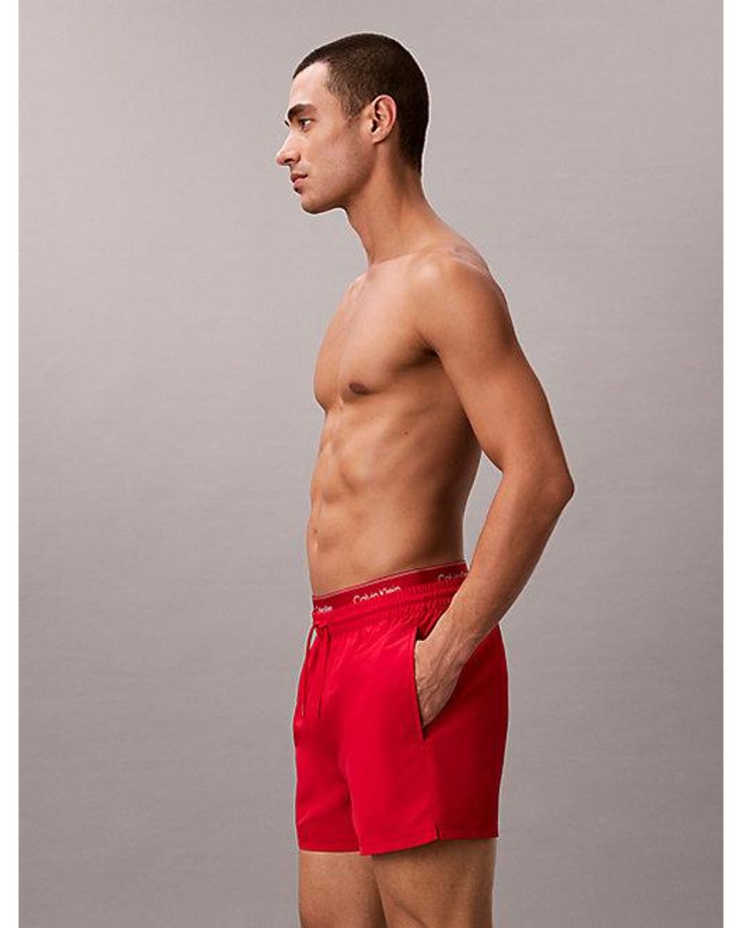 Calvin Klein Red Short Drawstring Swim Shorts Ck Essentials for men
