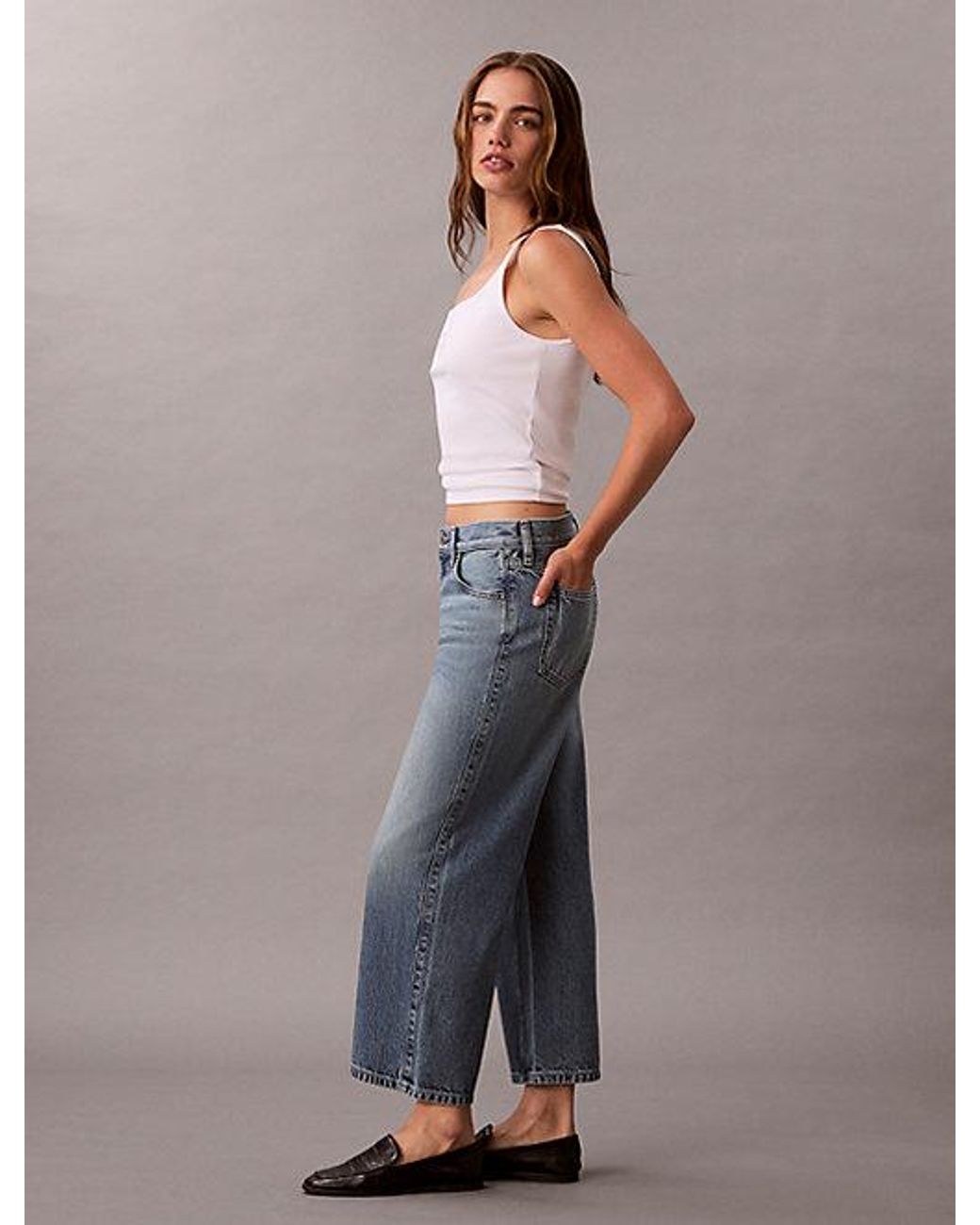 Calvin Klein Gray Jeans High Rise Wide Leg Culotte Jeans