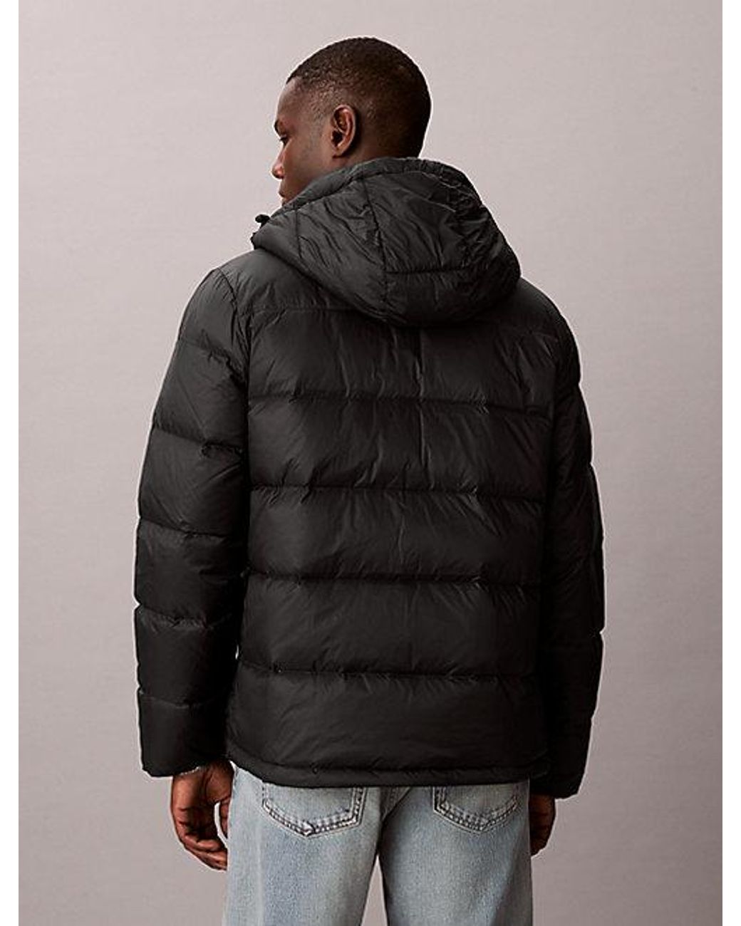 Calvin Klein Black Jeans Hooded Down Puffer Jacket for men