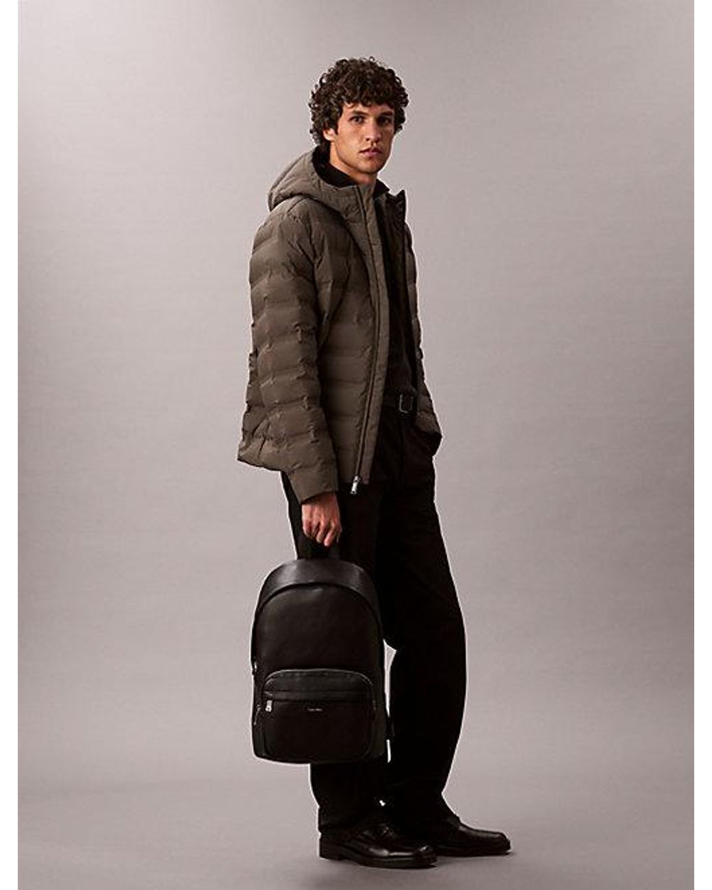 Calvin Klein Gray Micro Pebble Laptop Trolley Backpack for men