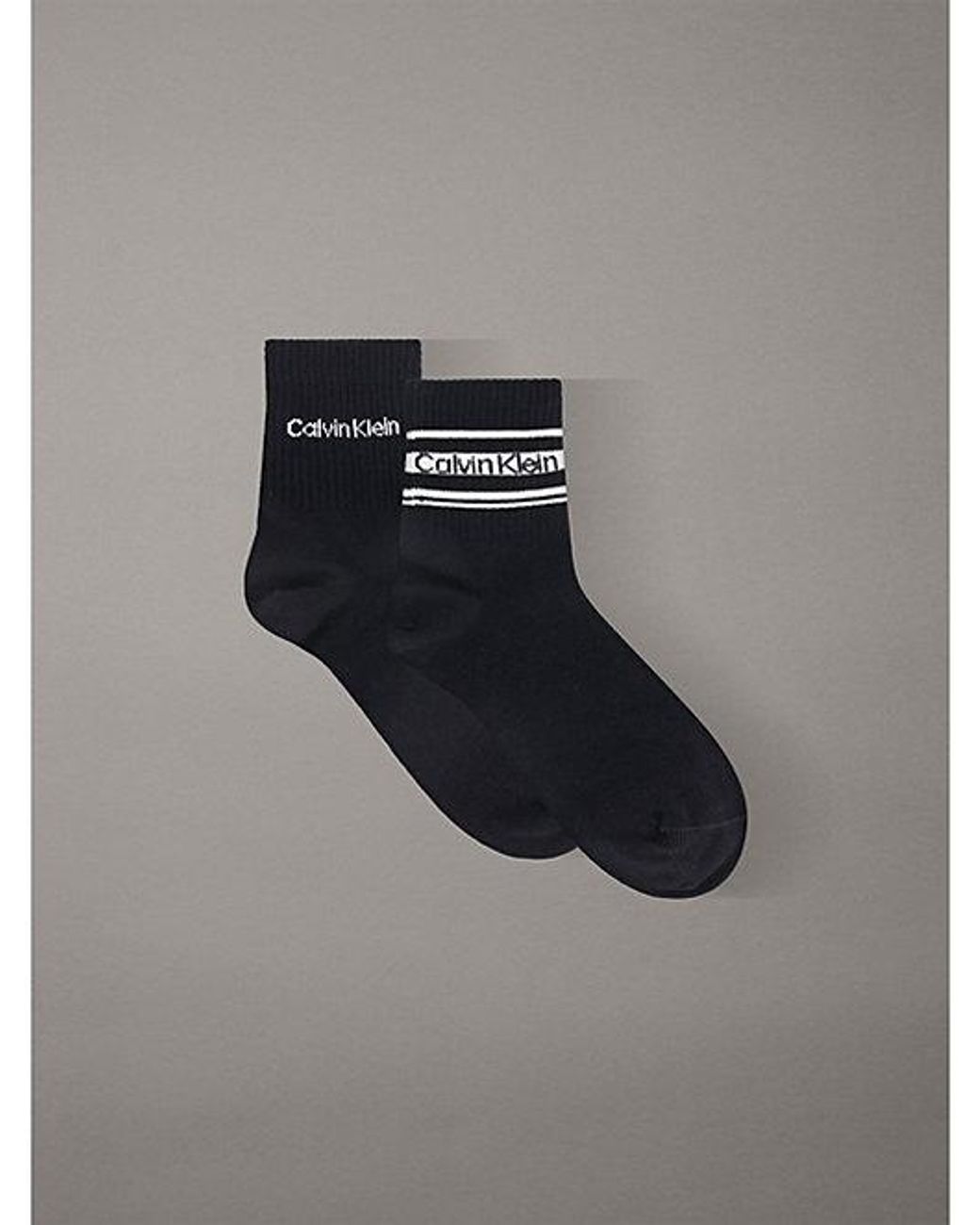 Calvin Klein Gray Jeans 2 Pack Logo Stripe Ankle Socks