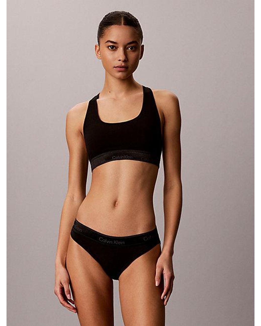 Calvin Klein Black Metallic Unlined Bralette Icon Cotton Modal Metallic