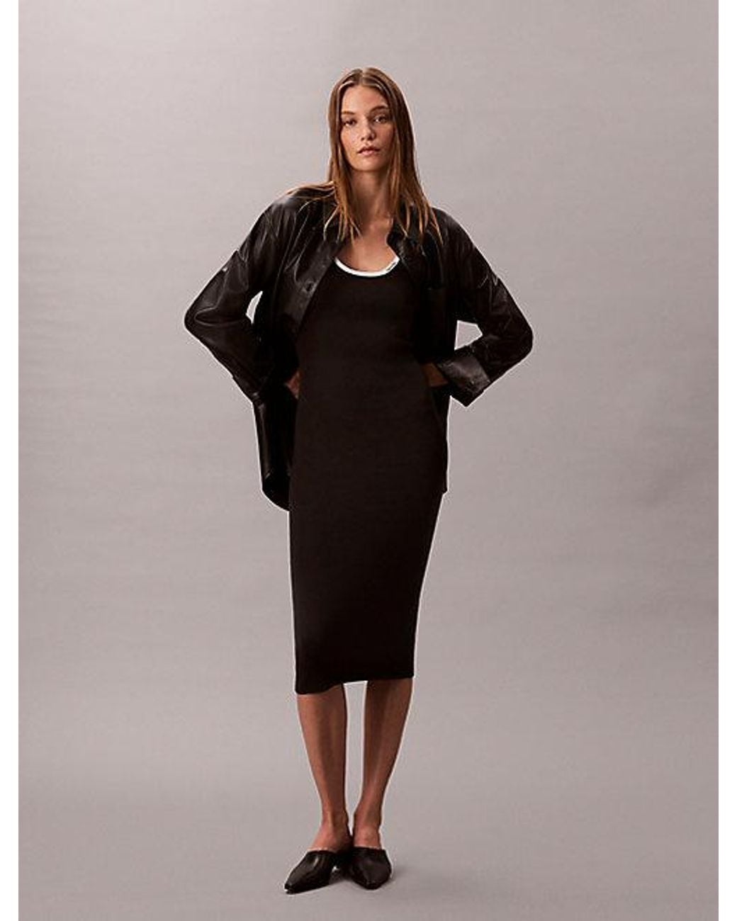 Calvin Klein Black Jeans Slim Cotton Knit Sleeveless Dress