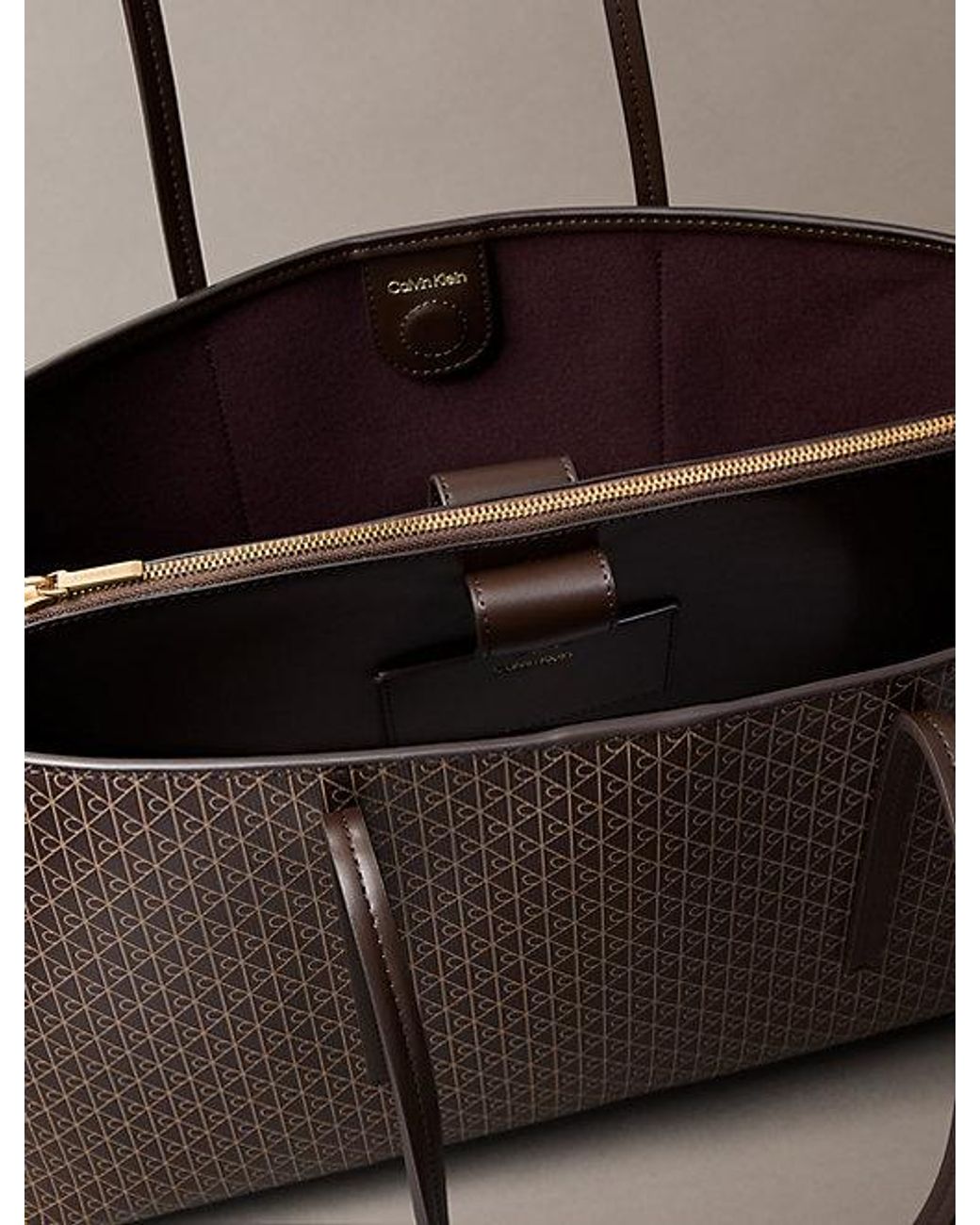 Calvin Klein Brown Allover Emblem Logo Tote Bag