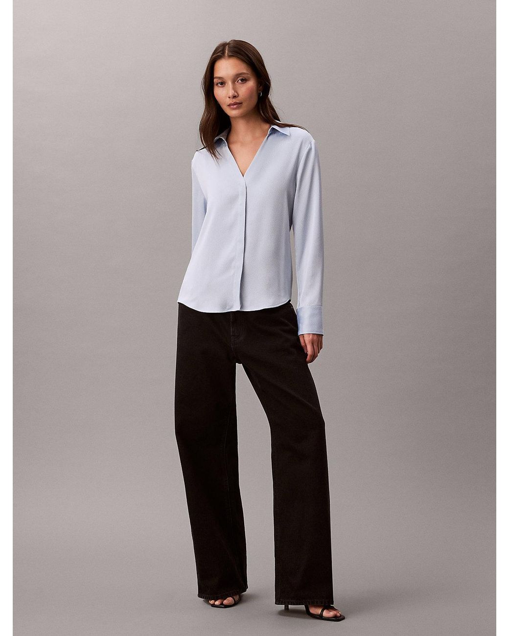 Calvin Klein Gray Hammered Satin Fitted Shirt