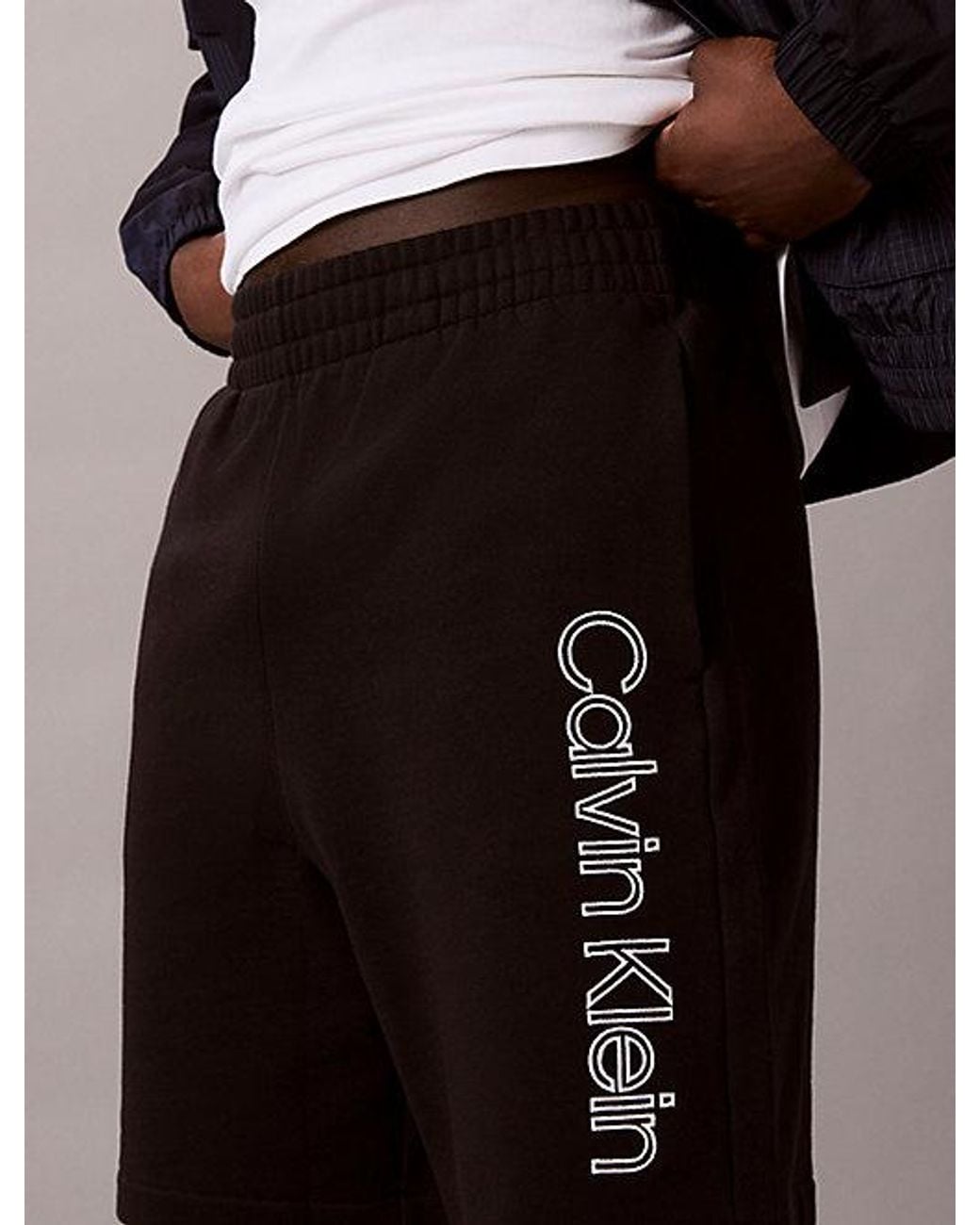 Calvin Klein Black Embroidered Cotton Terry Shorts for men