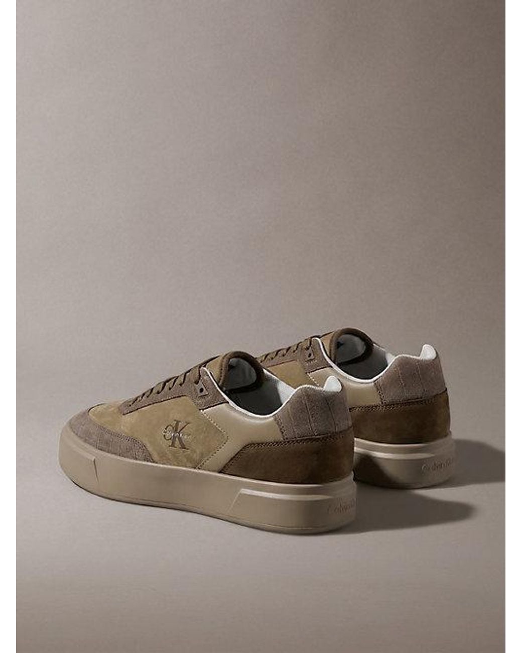 Calvin Klein Brown Suede Croc Effect Signature Trainers for men