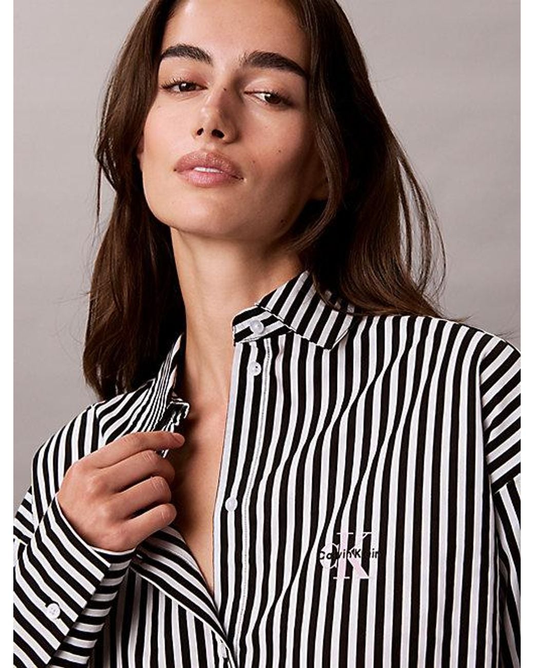 Calvin Klein Gray Cropped Pyjama Top Icon Cotton Poplin