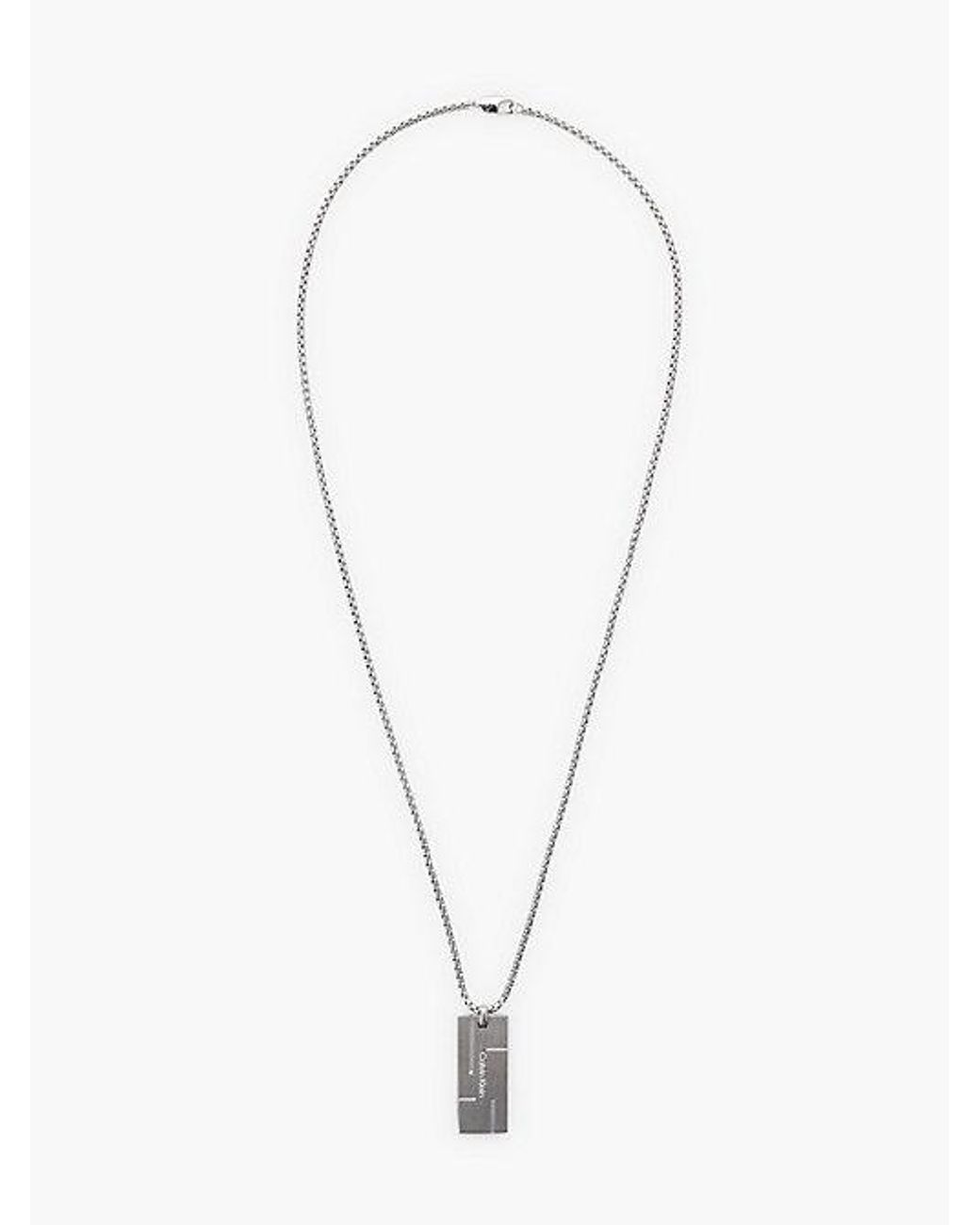Calvin Klein White Geometric Grid Pendant Necklace for men