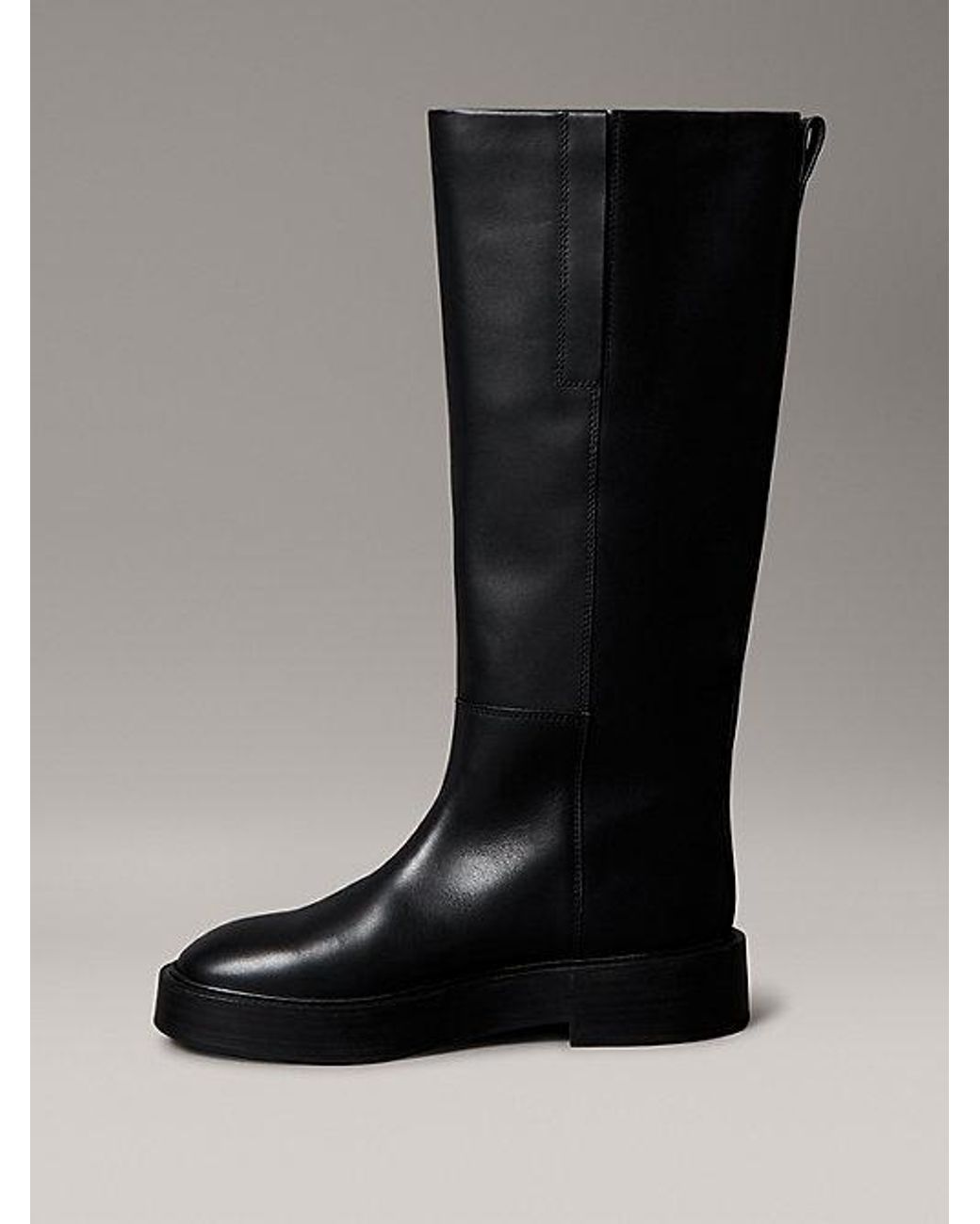 Calvin Klein Black Jeans Leather Stacked Heel Knee Boots