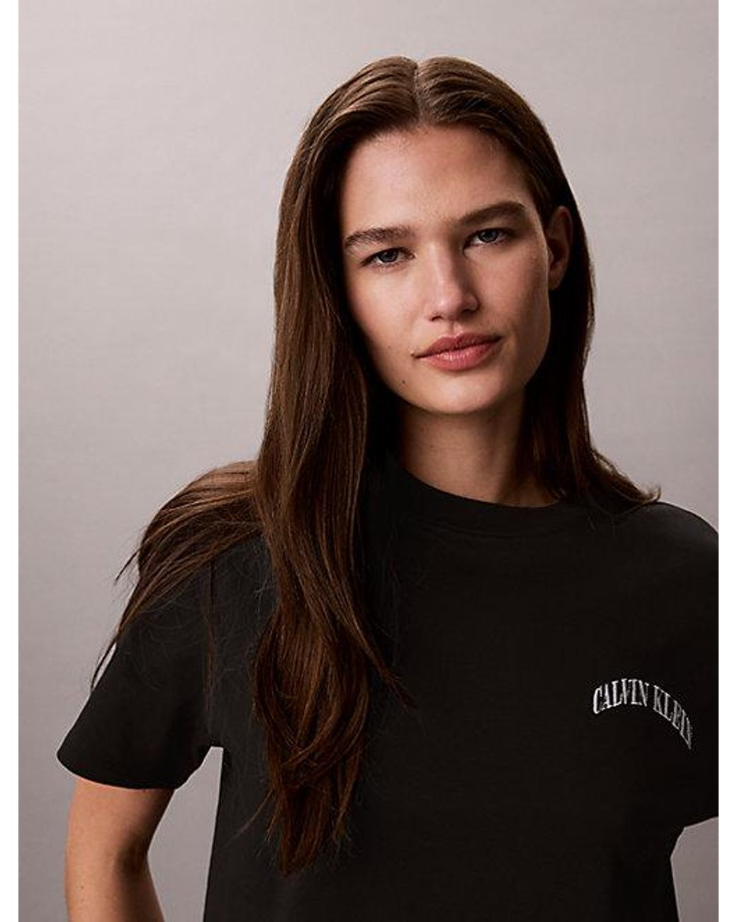 Calvin Klein Black Jeans Boxy Embroidered Logo T-Shirt