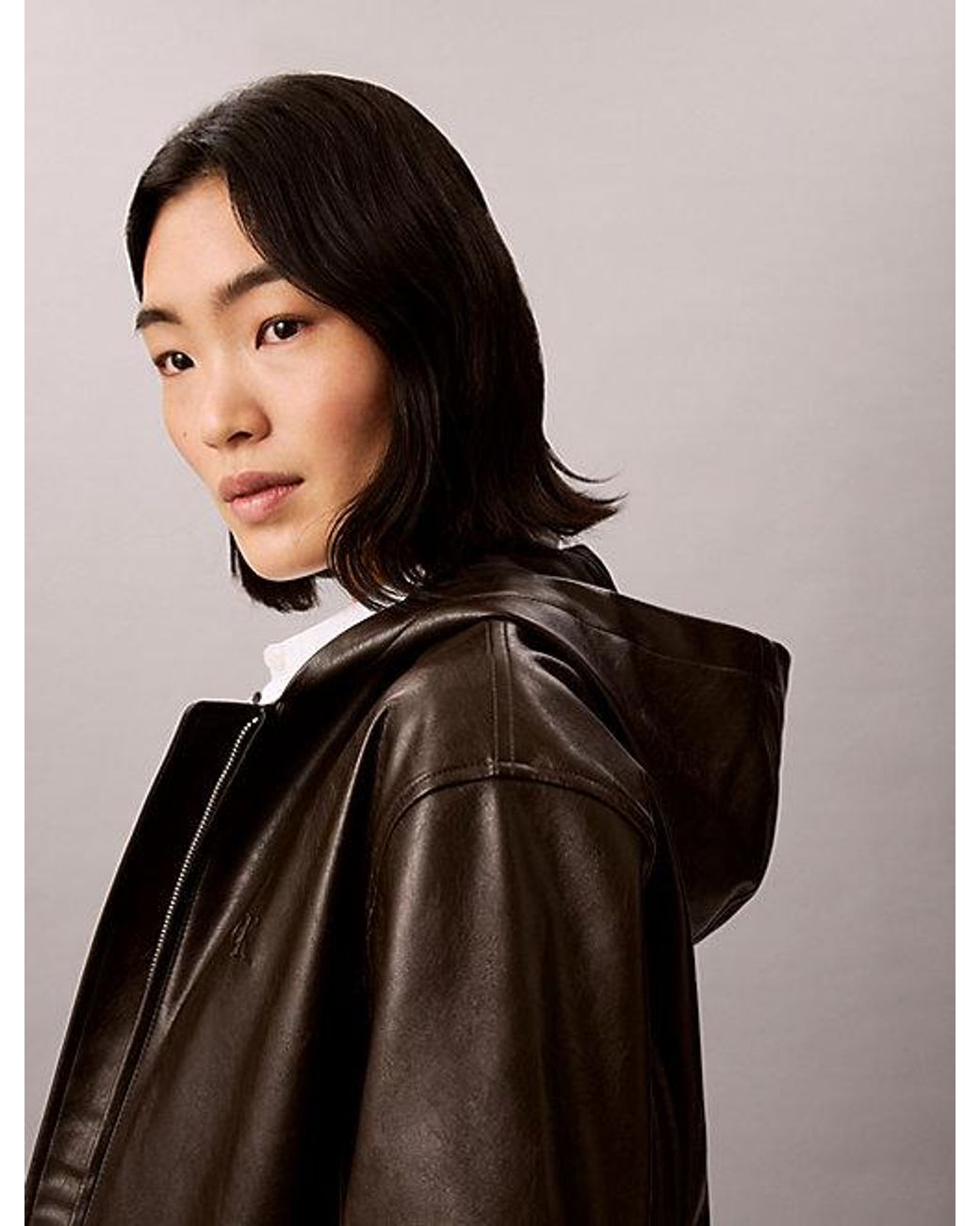 Calvin Klein Brown Jeans Faux Leather Hooded Jacket
