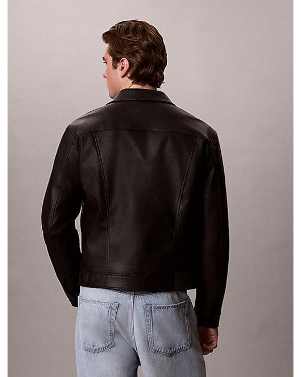 Calvin Klein Black Jeans Faux Leather Trucker Jacket for men