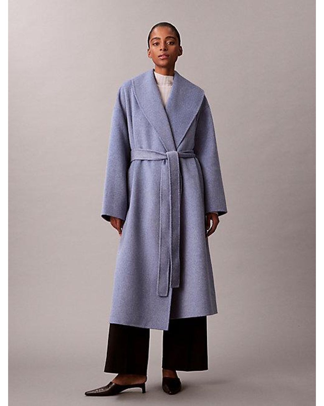Calvin Klein Purple Double Faced Wool Blend Shawl Collar Coat
