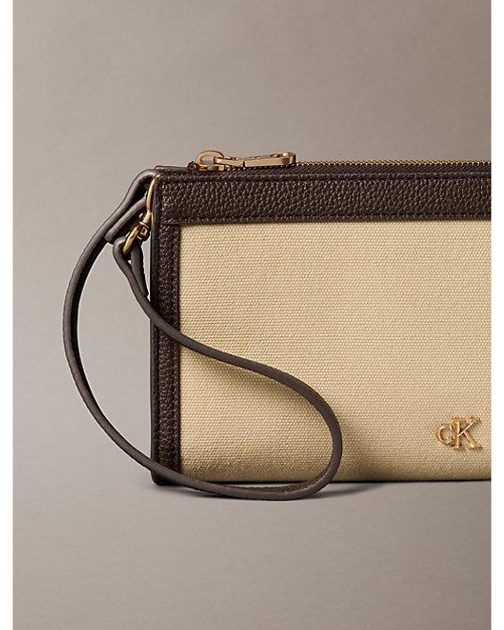 Calvin Klein Natural Convertible Canvas Monogram Logo Clutch