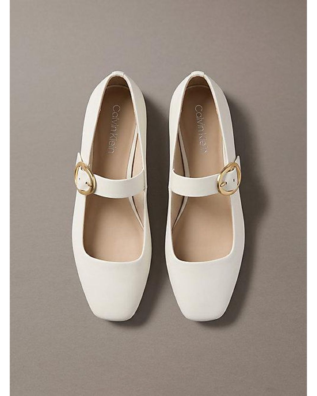 Calvin Klein Gray Leather Mary Jane Ballerinas