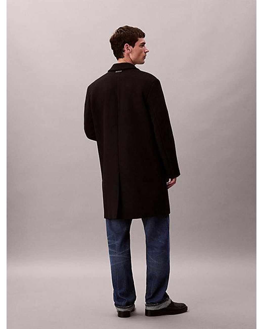 Calvin Klein Black Wool Blend Tailored Coat for men
