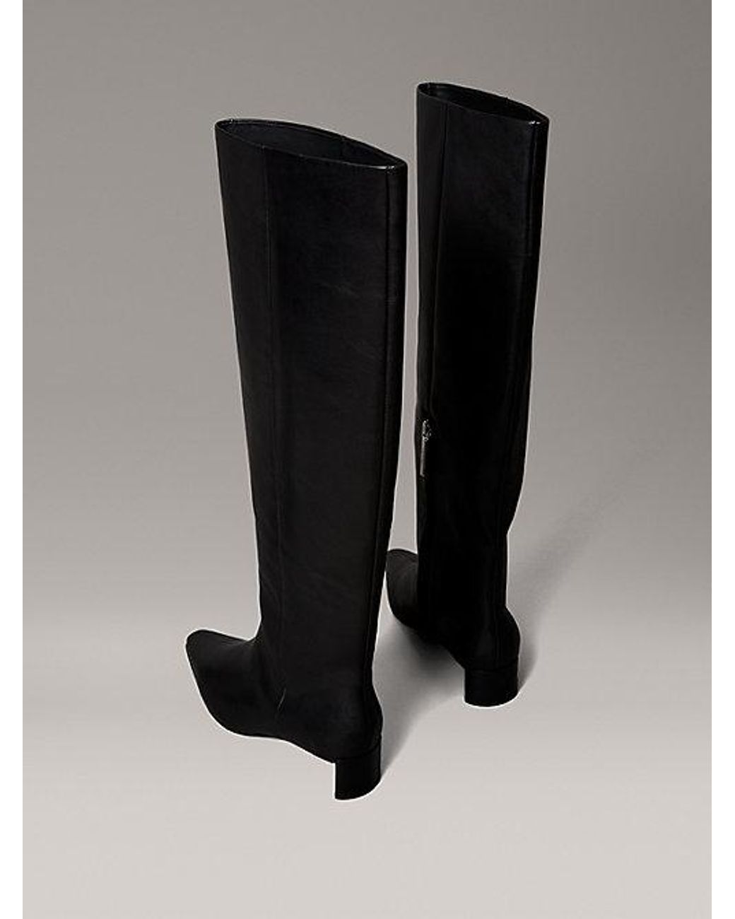 Calvin Klein Black Leather Kitten Heel Knee Boots