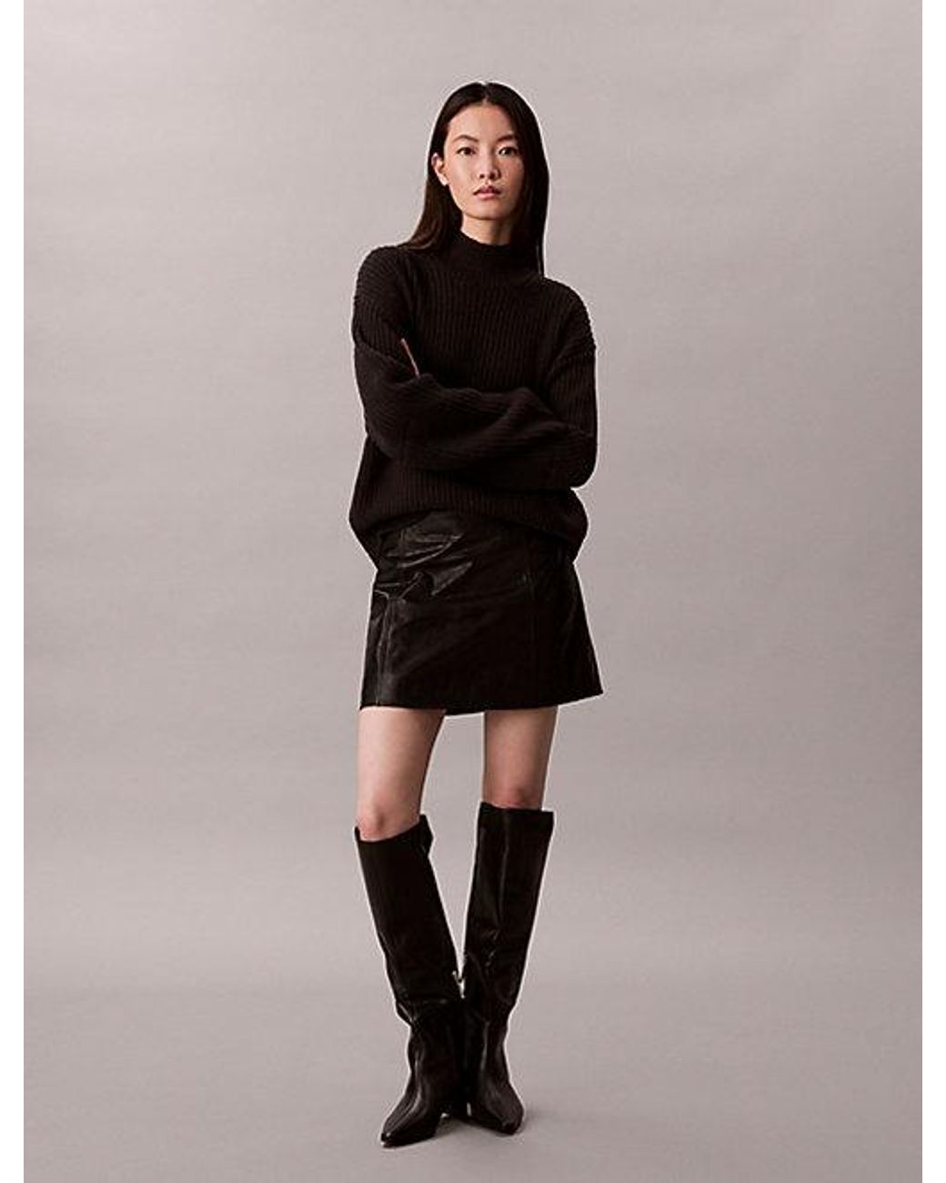 Calvin Klein Geribde, Grove, Relaxte Coltrui in het Black