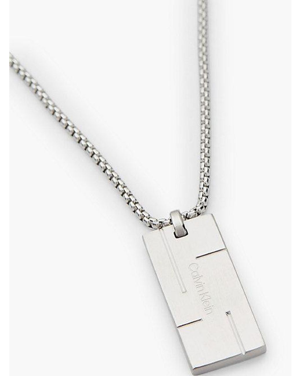 Calvin Klein White Geometric Grid Pendant Necklace for men