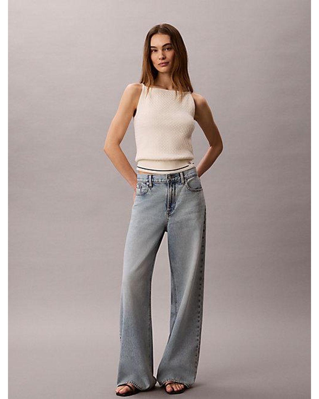 Calvin Klein Gray Jeans Slim Cable Knit Tank Top