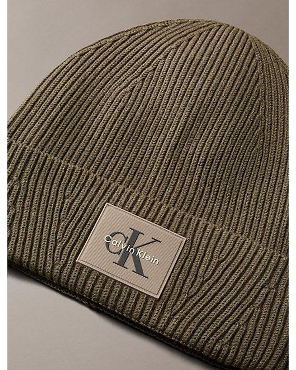 Calvin Klein Brown Signature Logo Beanie for men