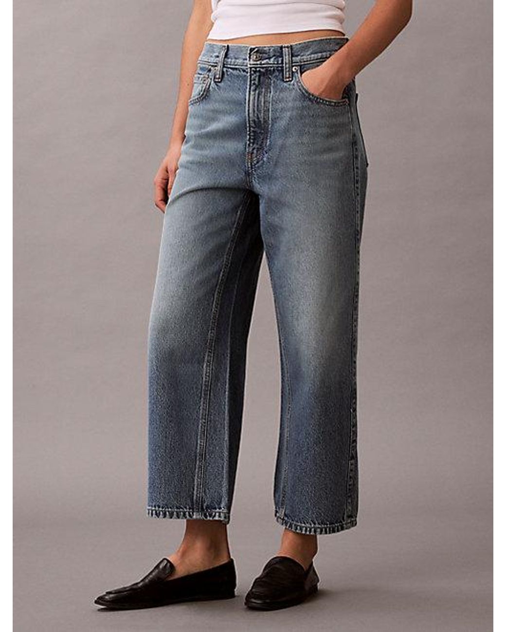 Calvin Klein Gray Jeans High Rise Wide Leg Culotte Jeans