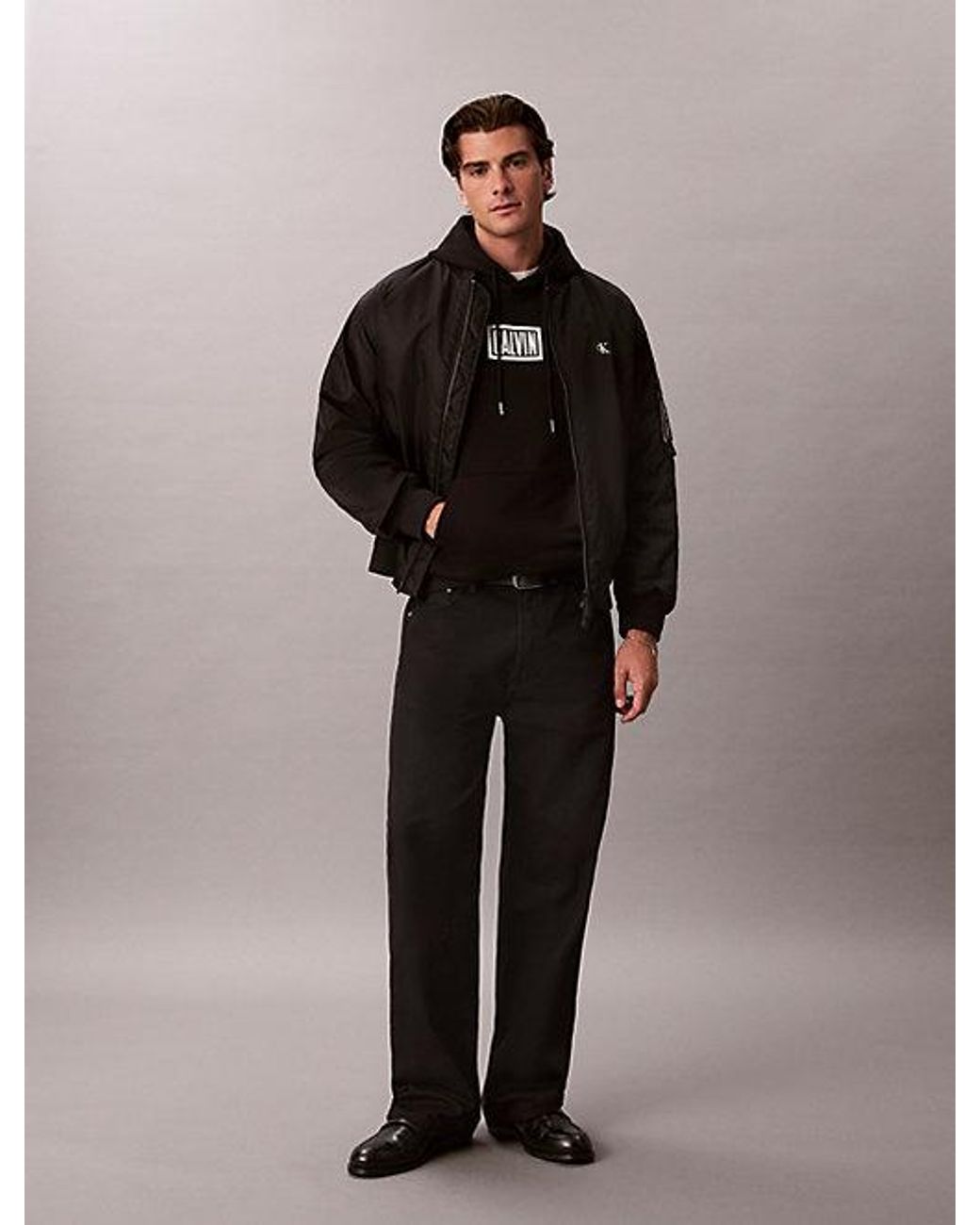 Calvin Klein Black Jeans Cotton Terry Logo Hoodie for men