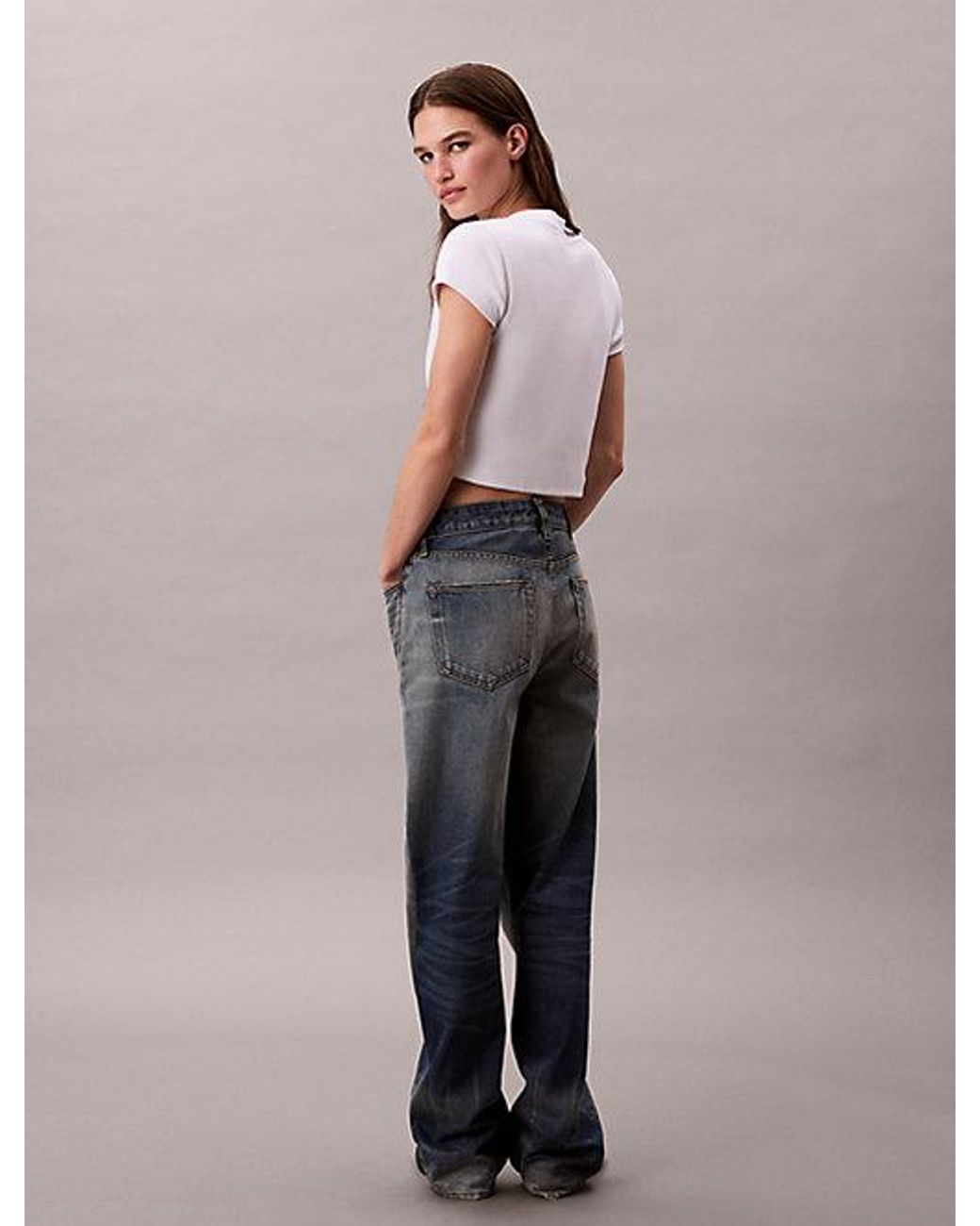 Calvin Klein White Jeans Slim Ribbed Cotton Logo T-Shirt