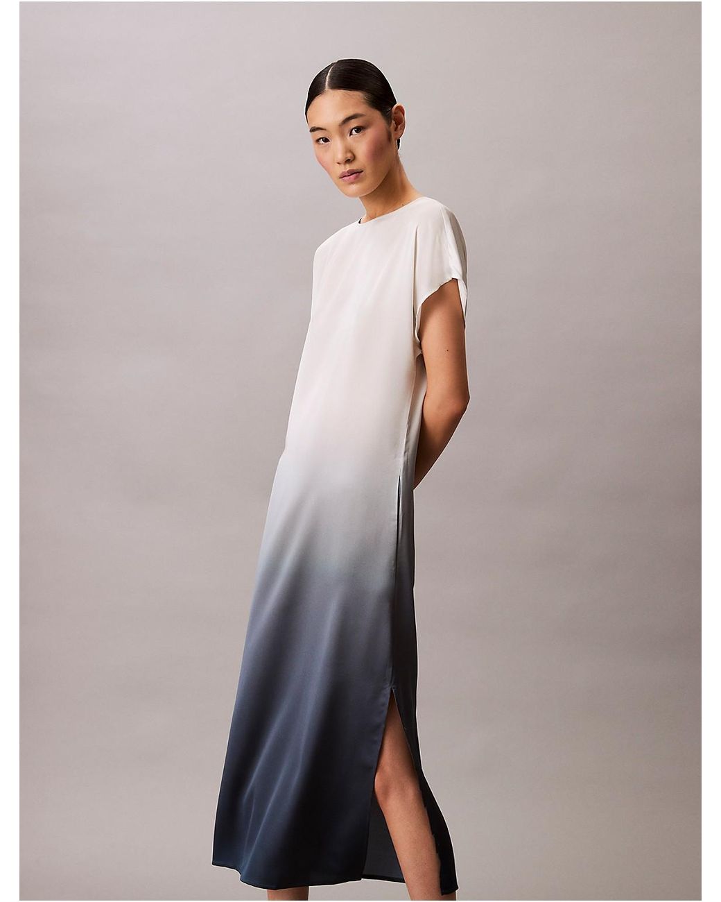 Calvin Klein Gradient Satin Midi Dress | Lyst
