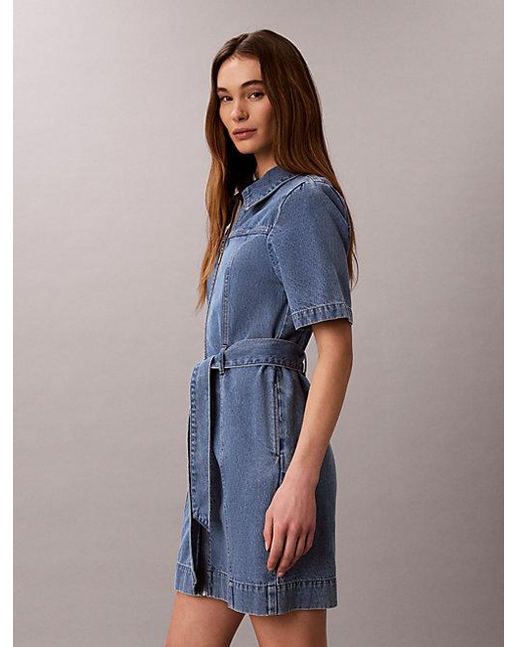 Calvin Klein Blue Jeans Belted Denim Shirt Dress