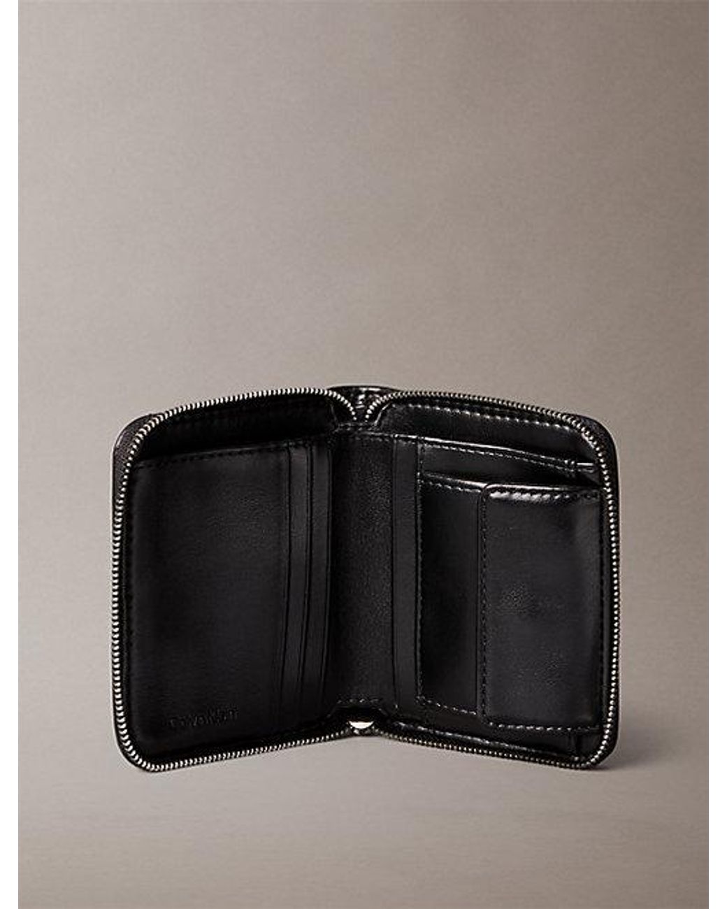 Calvin Klein Black Quilted Emblem Logo Square Zip Wallet
