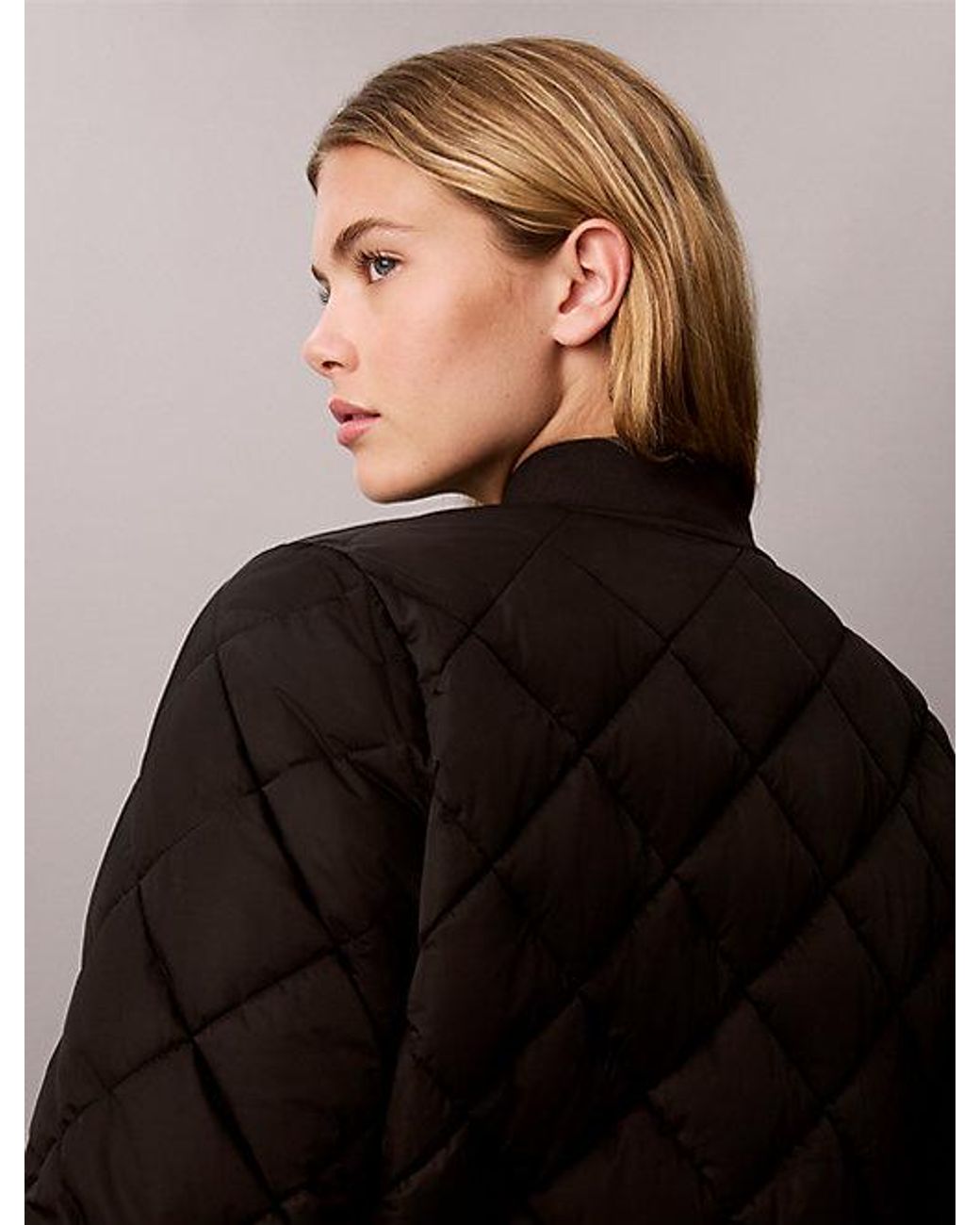 Calvin Klein Black Jeans Satin Quilted Bomber Jacket