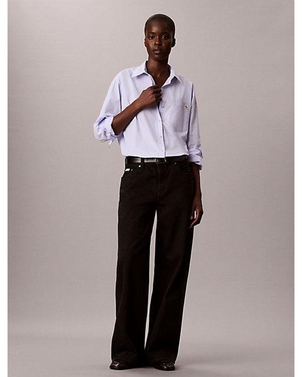 Calvin Klein Purple Jeans Cotton Poplin Relaxed Button Down Shirt